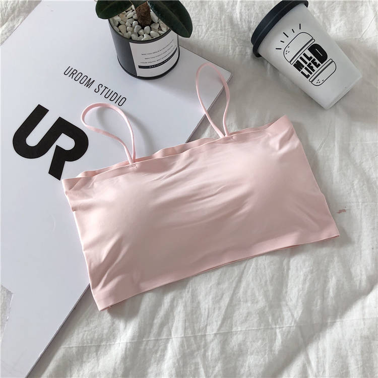 Picture of Summer Beautiful Back Ice Silk Sling Tube Top Wrapped Chest Intimates Female Students Korean Style Sports Vest Anti-Exposure with Chest Pad