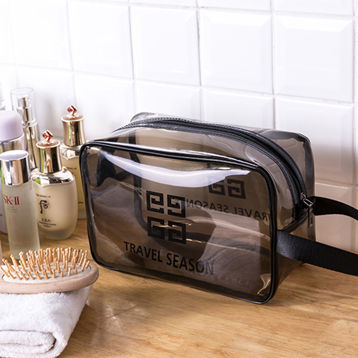 Picture of Pvc Transparent Cosmetic Bag Toiletry Bag Travel Satchel Cosmetics Bag Waterproof Large Capacity Satchel Cosmetic Bag Cosmetics Bag
