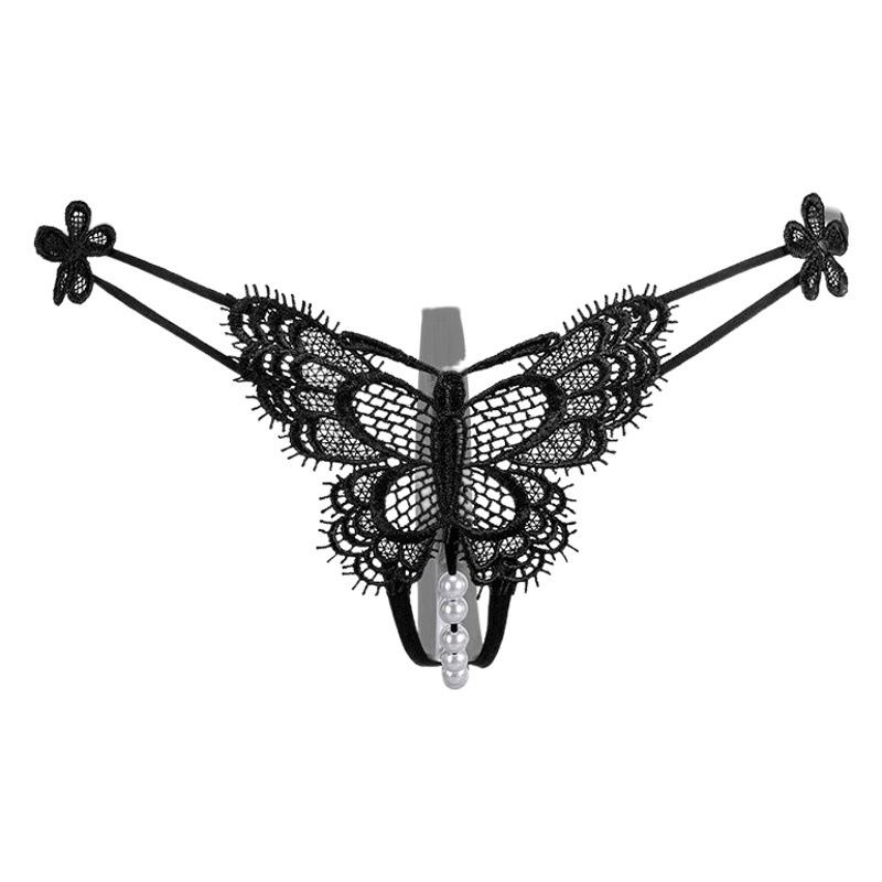 Sexy Underwear Women's Lace Embroidered Thong T-pants Transparent Open File Sexy Pearl Massage Underwear Summer 3047