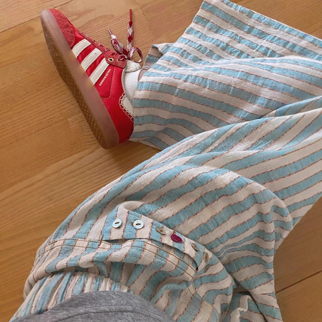 Picture of Autumn and Summer Thin Striped Pants for Women, Cotton and Linen 2025 New Style Petite Casual Straight Pants, Loose Linen Wide-Leg Pants