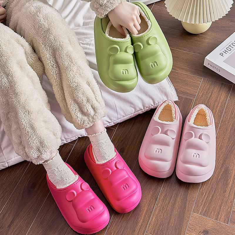Waterproof Cotton Slippers Women's Winter Outwear Heel Indoor Home Cartoon Cute Non-slip Thick-soled Warm Cotton Shoes for Women