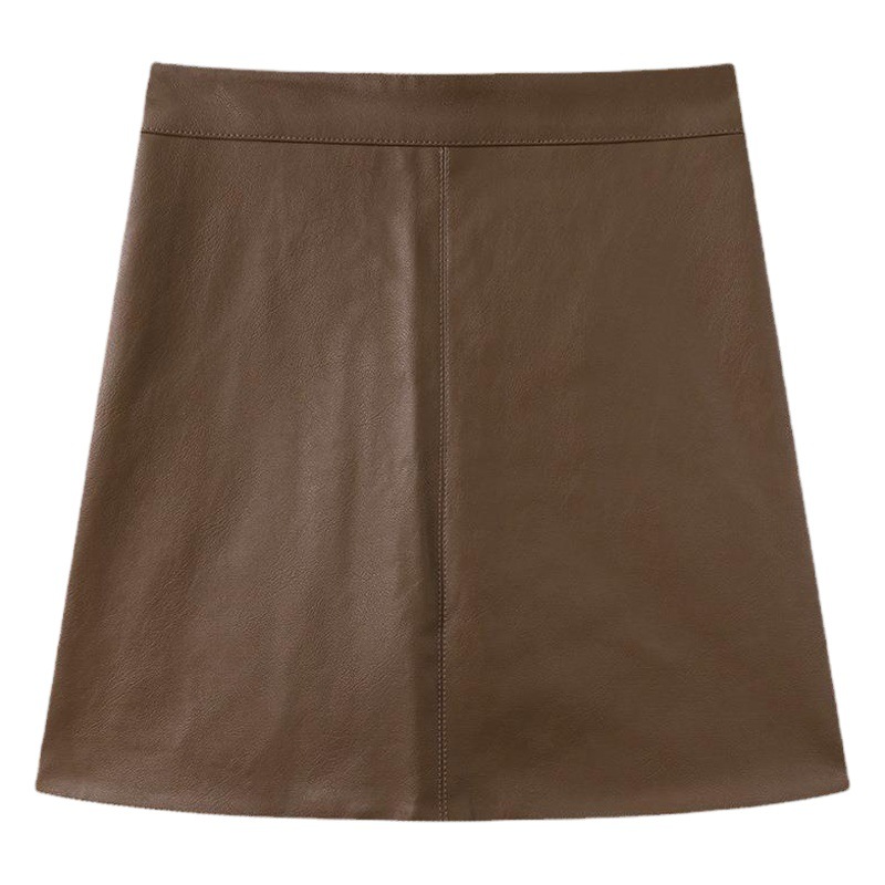 PU leather skirt a-line skirt for women autumn and winter New black cover short skirt small high waist slimming hip skirt