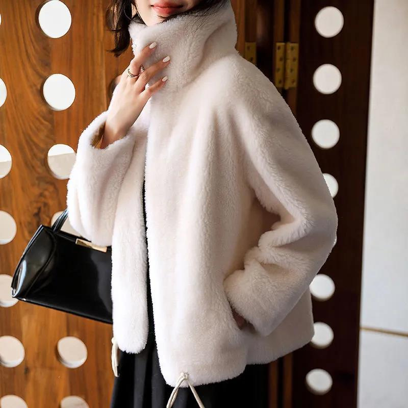 Picture of Fleece-lined thickened coat women's fashionable winter double-sided fleece warm turtleneck sweater zipper cardigan coral fleece top women