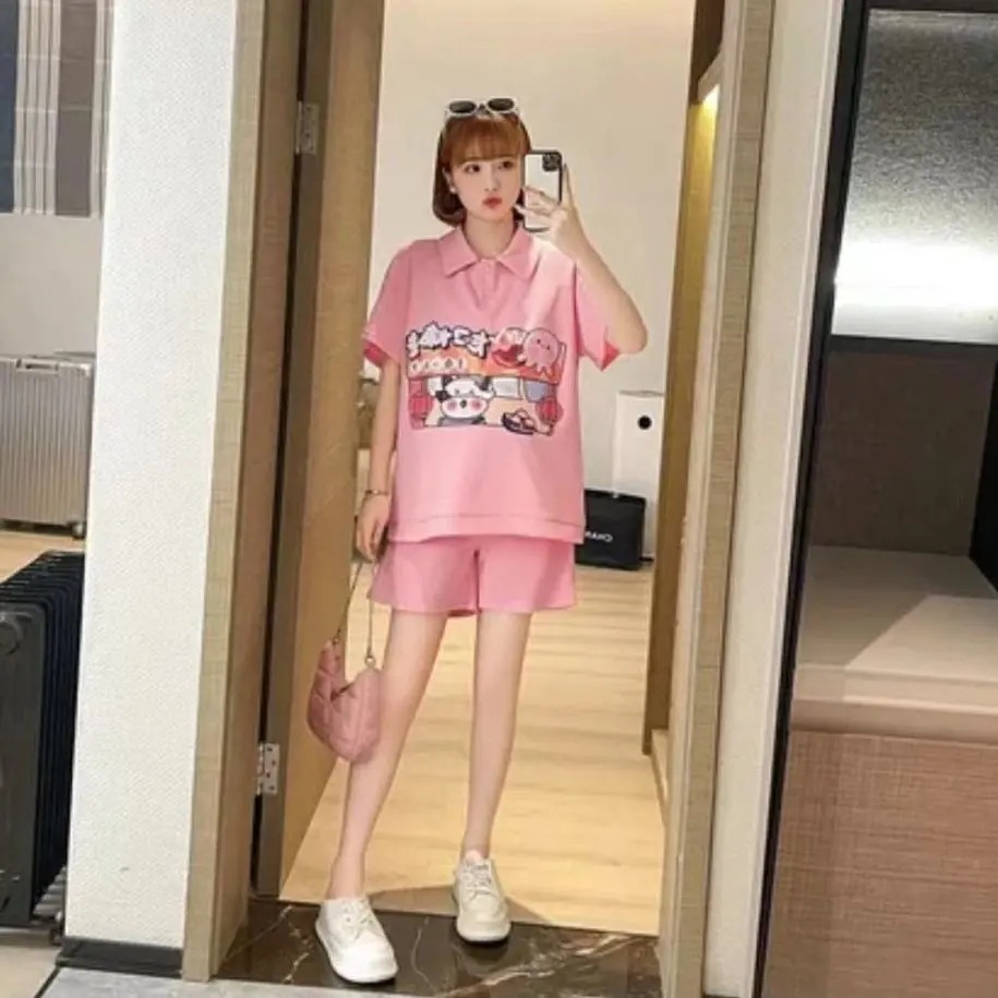 Maternity plus size Loose Short-sleeved Small Spring and Summer suit Leisure Out Two-piece 2024 Popular Maternity Dress