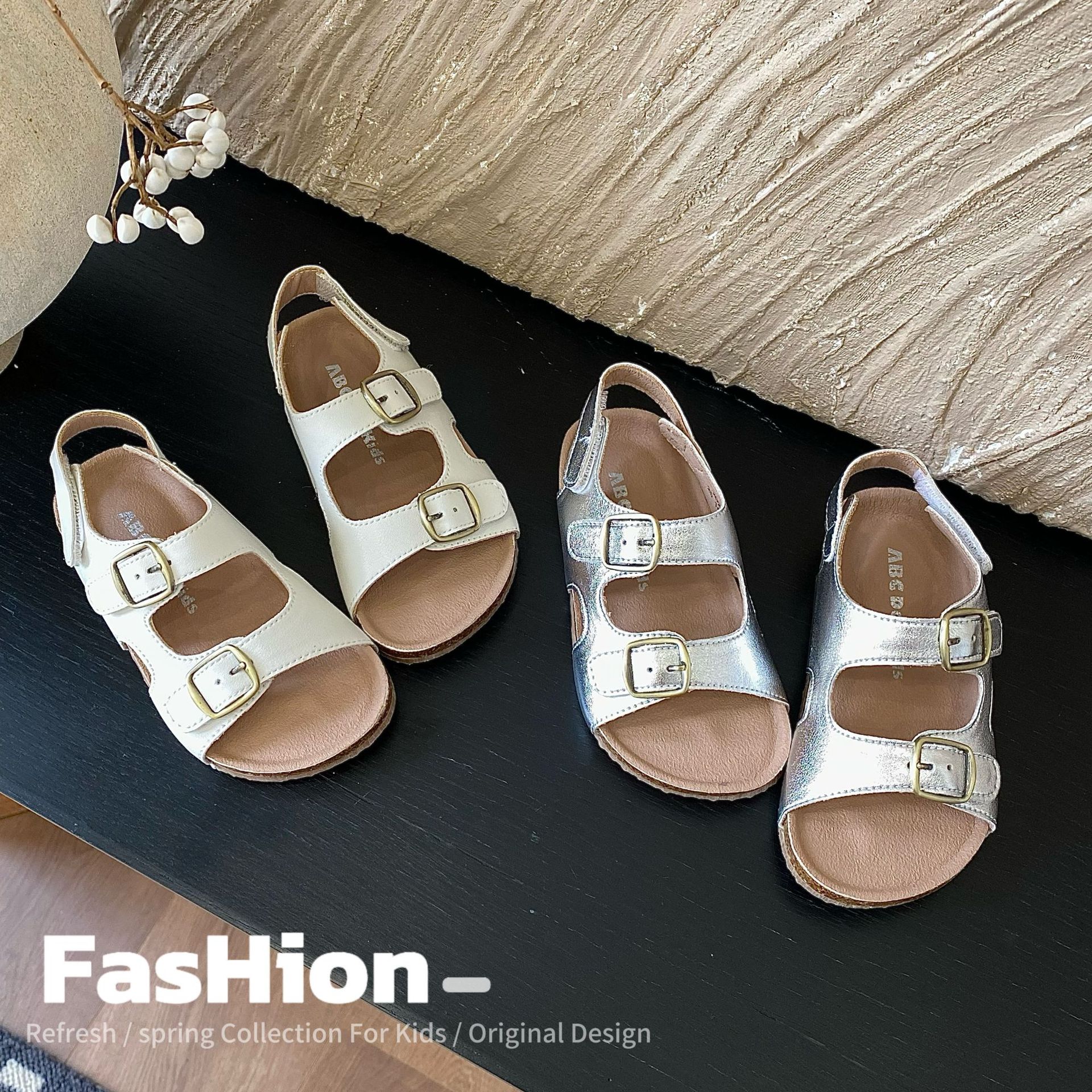 Girls Birkenth Sandals 2025 Spring New Children Open Toe Soft Bottom Beach Shoes Baby Comfortable Velcro Sandals