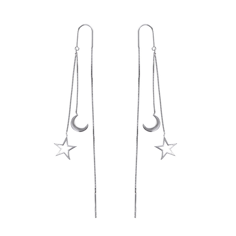 Picture of Summer New Style Earrings That Make Your Face Slimmer, Long Style, Versatile Student K-Style, Internet Celebrity Niche Cut Out Star and Moon Earrings