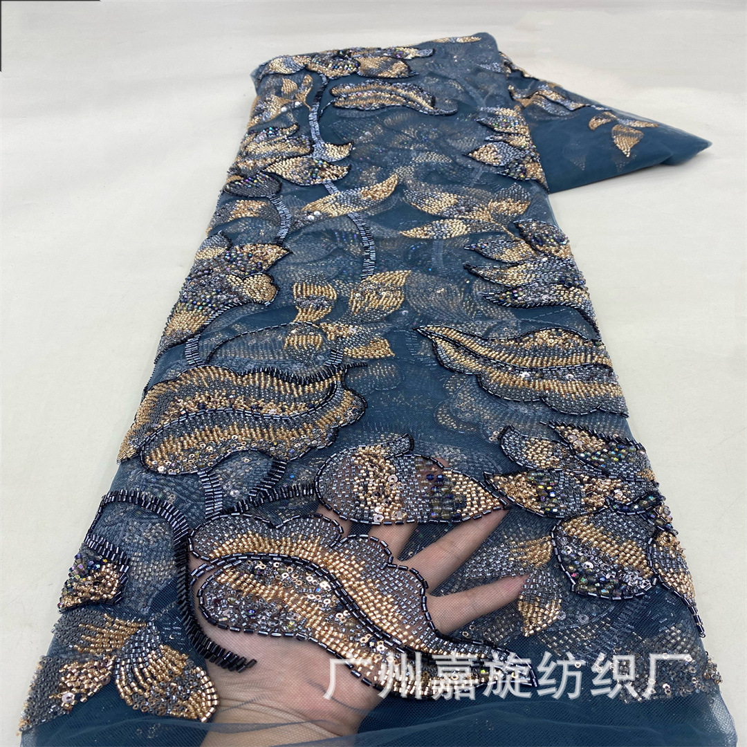 Middle East Heavy Industry Bead Tube Beaded Sequin Embroidered Fabric Mesh Fashion Wedding Dress Lace Embroidered Fabric African