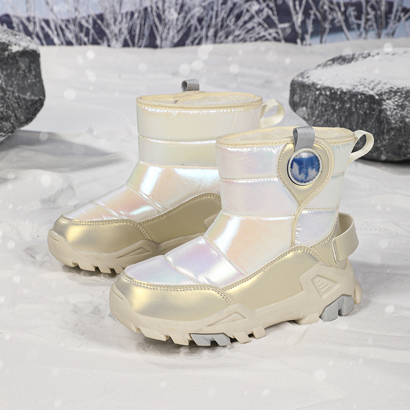 Children's Shoes Girls' Thickened Snow Boots Non-Slip Ice Claw Children's High-Top Cotton Shoes Boys Middle and Big Children's Waterproof fleece-lined Ankle Boots