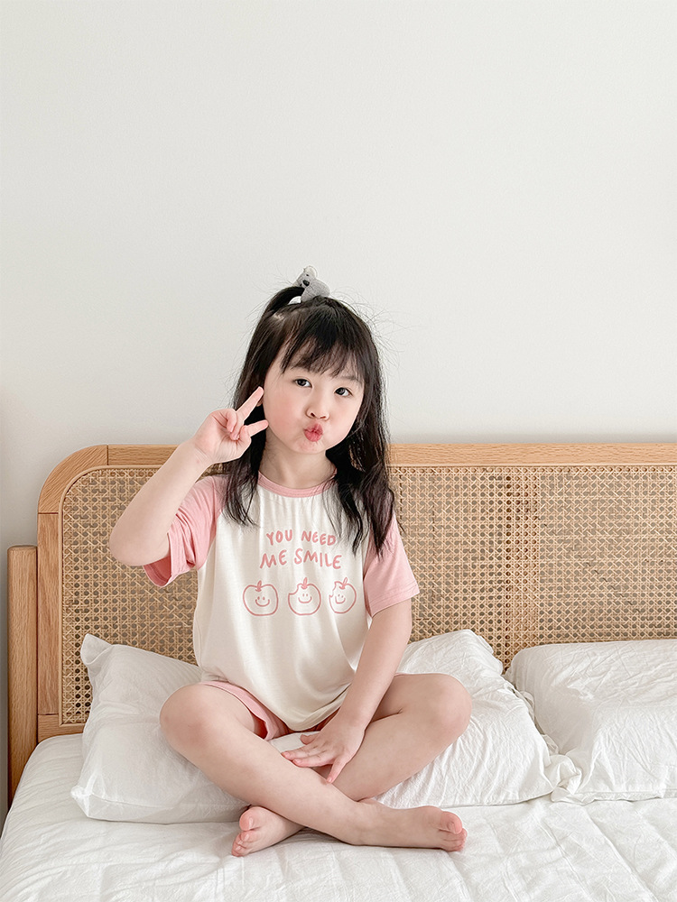 Picture of 2025 Children's Summer Modal Cartoon Pajamas for Boys and Girls Seven-point Raglan Sleeve Home Baby Air-conditioning Clothes suit