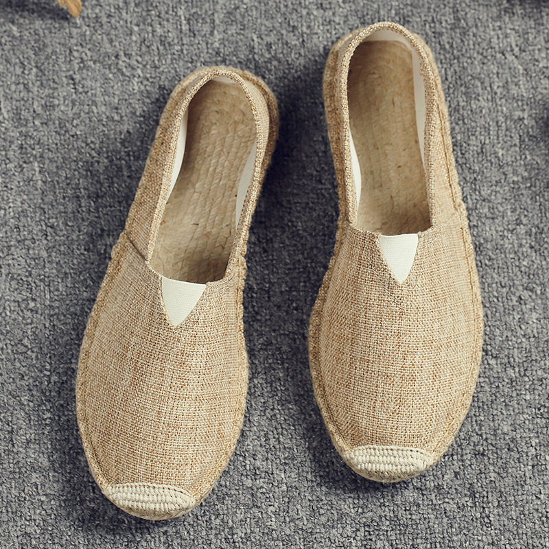 Retro Trendy Breathable Canvas Shoes Summer Linen Men's Fisherman Shoes Casual Slip-On Cotton and Linen Wear-Resistant Loafers