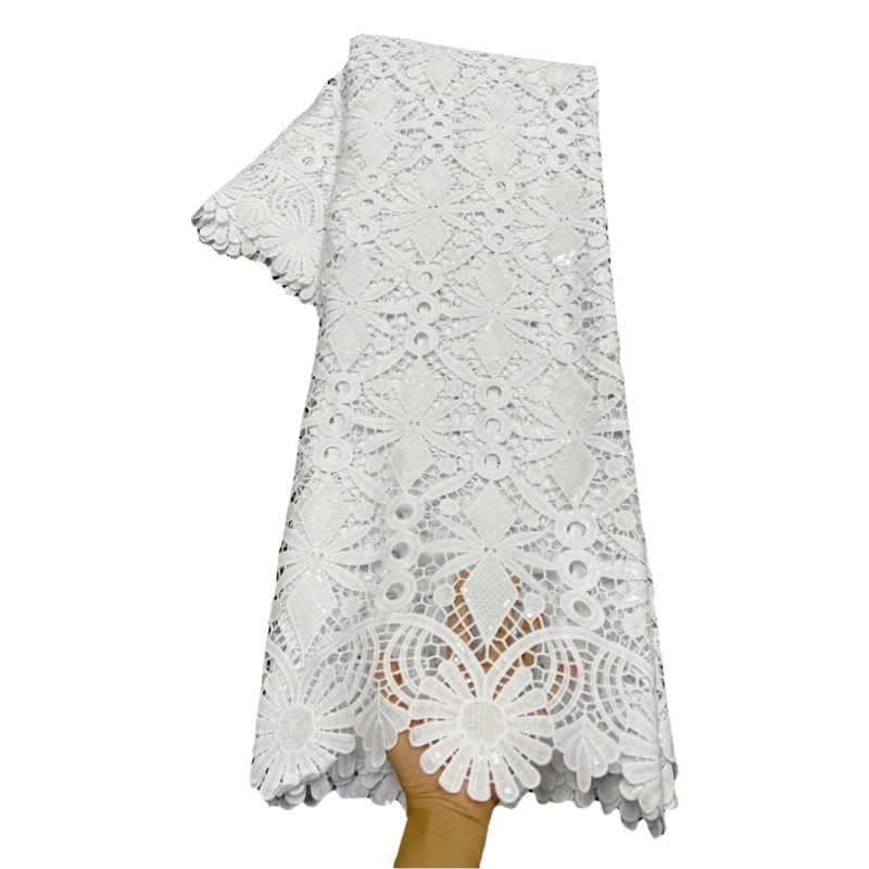 White African Lace African Dress Lace Embroider Fabric Sequins Cut Out Water-Soluble Lace Embroider Fabric