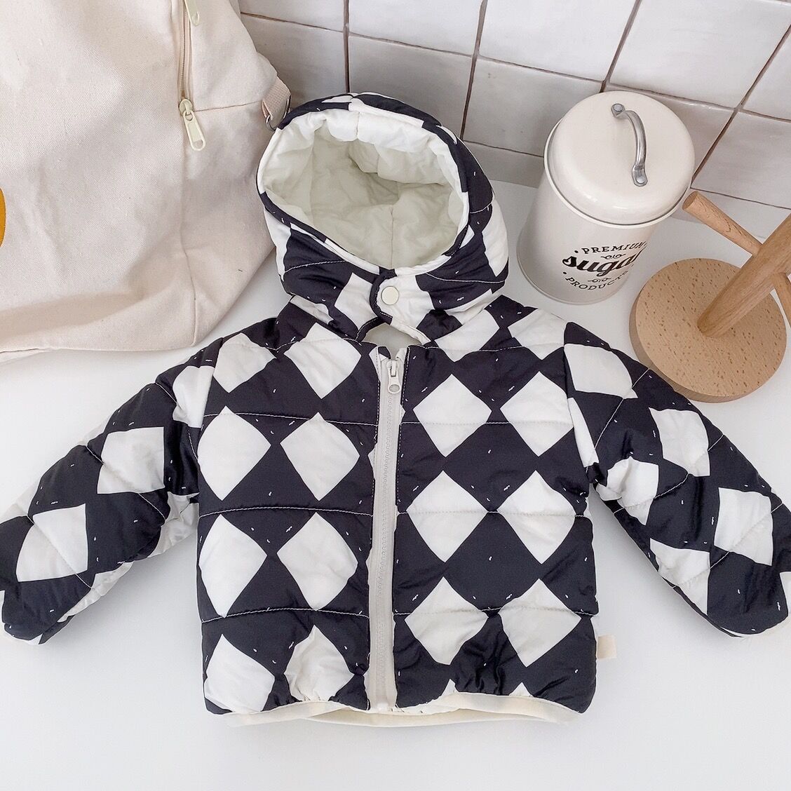 Picture of Children's winter outerwear cotton-padded clothes Korean style children's clothing baby hooded cotton-padded clothes baby winter clothes fleece-lined thickened cotton-padded clothes