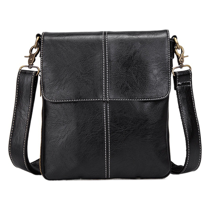 New Soft Leather Men's Shoulder Bag Simple Men's Korean Style Casual Crossbody Bag Vertical Flip Men's Small Satchel