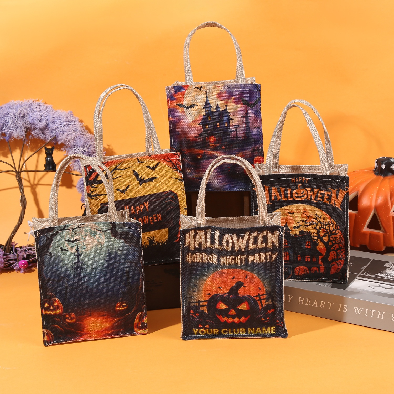 Halloween Pumpkin Handbag Ghost Festival Kindergarten linen Gift Bag Halloween Products Ghost Festival Candy Bag
