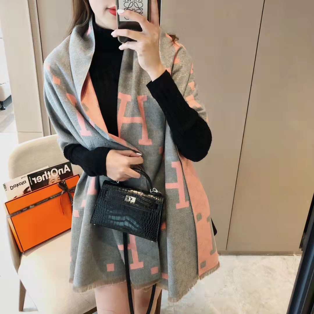 Picture of 2024 New Fashionable Big-Name Versatile Orange High-End Wool Cashmere Shawl Scarf for Women Winter Dual Use