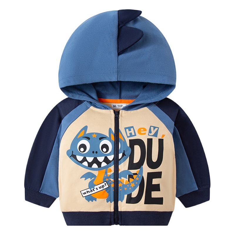 Be Top Kidsren's Clothing Dinosaur Hooded Boy's Sweatshirt Outwear Kidsren's Cartoon Knitwear Spring & Fall Thin Baby Pure Cotton