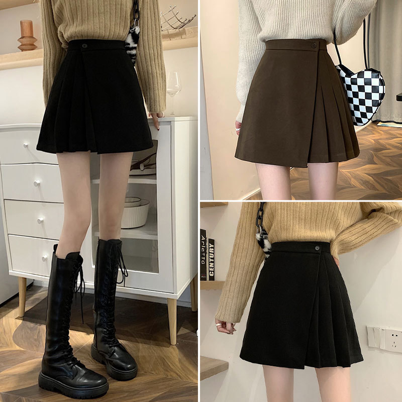 plus size Woolen Skirt Women's Autumn chubby girl Irregular Skirt Belly Covering Hip Skirt High Waist A- Line Skirt Pleated Skirt