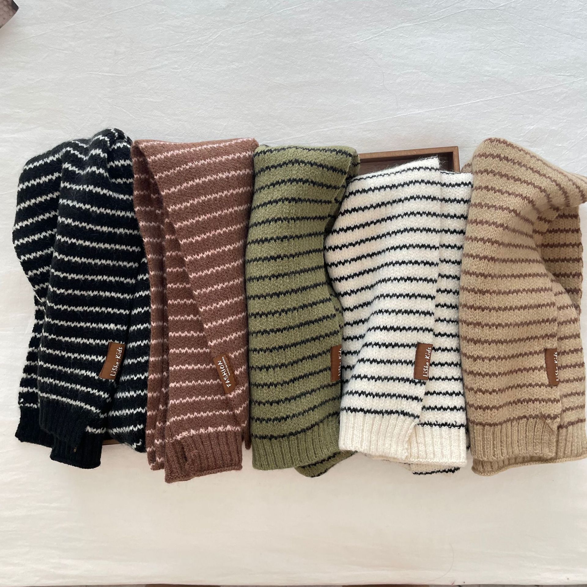 Korean Style Boys' Scarf, Cool, Trendy and Handsome Striped Jacquard Knitted Scarf, Children's Scarf