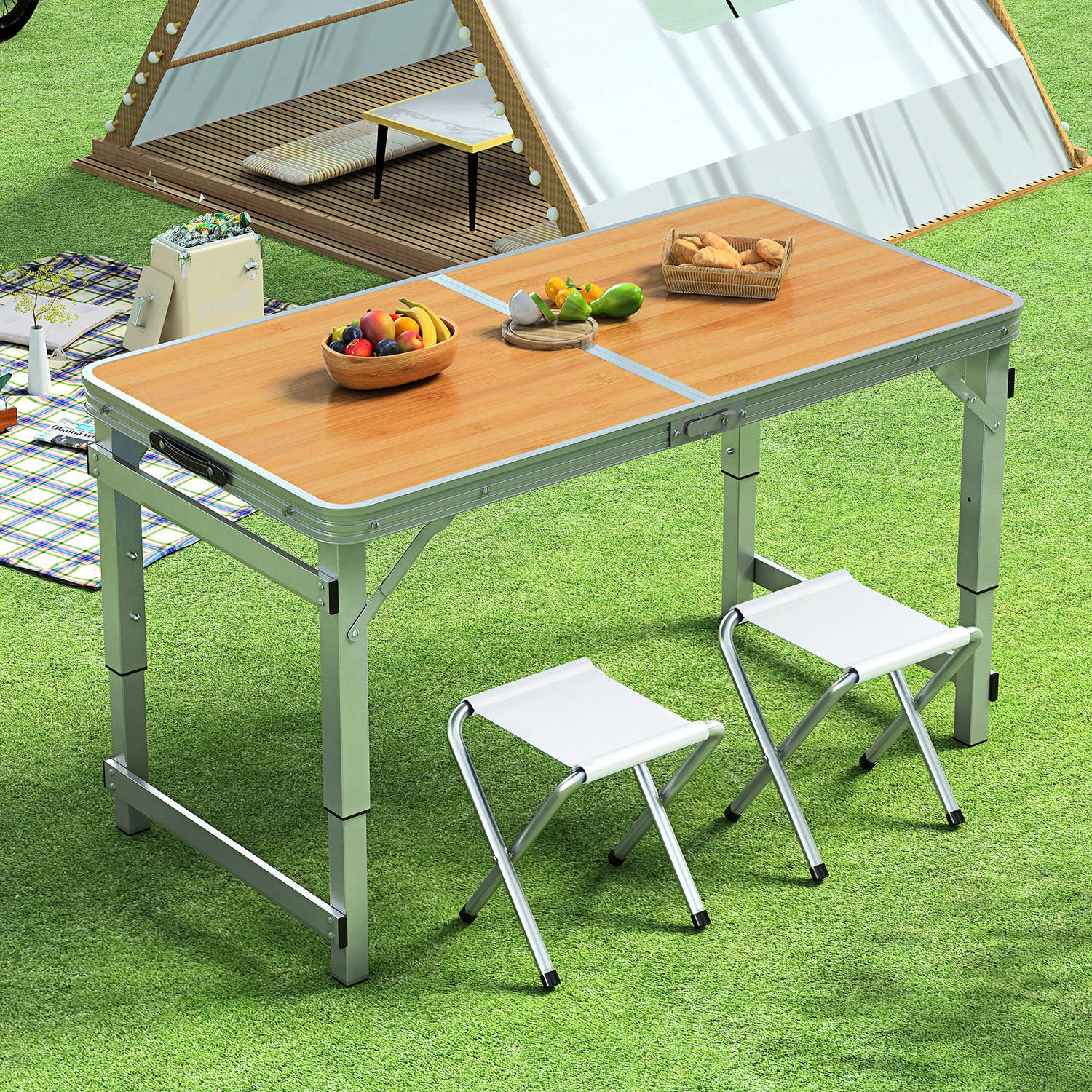 Picture of Outdoor Table Portable Aluminum Alloy Foldable Dining Table Folding Table and Chair Picnic Small Table Stall Table Round Square Tube Table