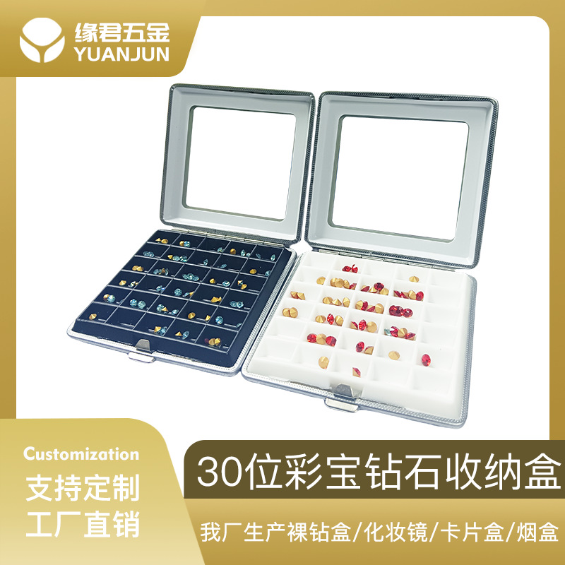 in stock Wholesale Diamond Storage Box Metal Color Treasure Display Props Square 30 Snap Button Soft Gem Collection Box