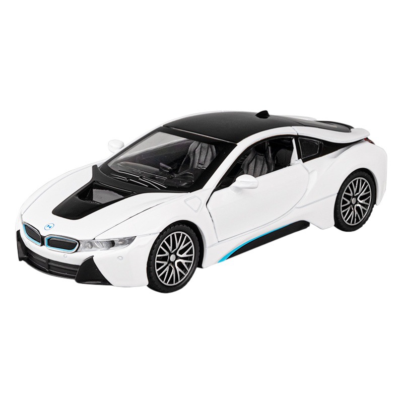 Jiaye Car Model 1:32 New i8 Sports Car Metal Car Model Decoration Simulation Original Alloy Model Car Collection