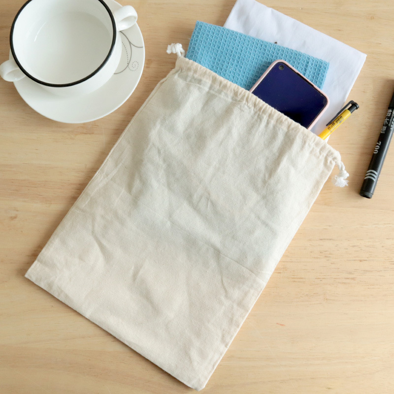 Picture of Drawstring Flap Pocket Pants Manufacturer Ready-Made Drawstring Cotton Bag Satchel Canvas Bag Drawstring Linen Bag 30*40cm Environmentally Friendly