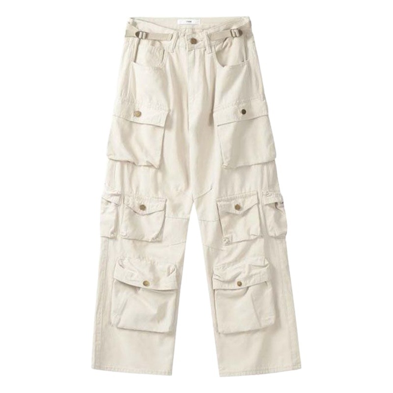 American Retro Multi-Pocket Covers Women's European and American High Street Trendy Casual Wide-Leg High Waist Trousers Couple Men's High Street Trendy
