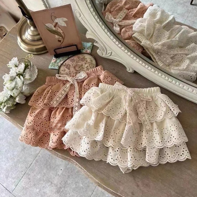 Korean children's clothing girls summer Western style cake skirt children's hollow lace skirt baby skirt skirt