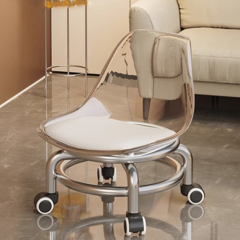 German pulley low stool, acrylic spinner wheel household silent small stool, backrest chair, children's bench, shoe changing stool