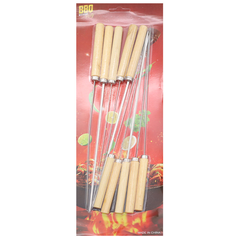 Picture of Barbecue Skewer Combination Set Anti-Scalding Gourd Wooden Handle Barbecue Skewer Stainless Steel Round Skewer Round Needle Outdoor Barbecue Tools