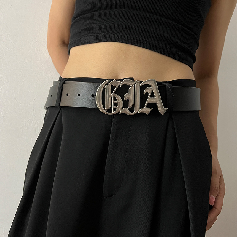 Distressed Ancient Silver Genuine Leather Belt Women's Personalized All-match Y2K Spice Girls Black Belt All-match Skirt Jeans Belt