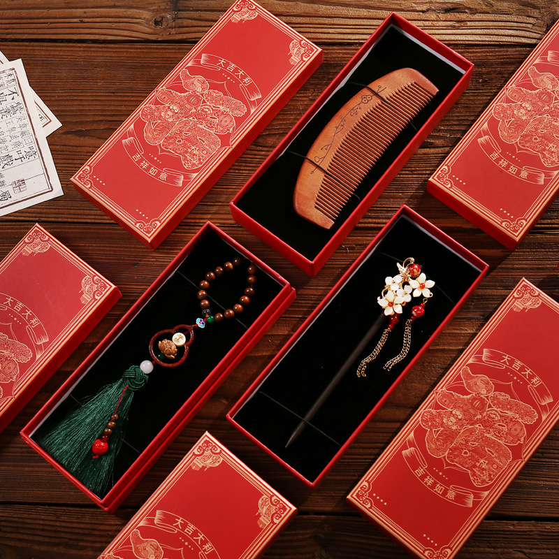 New Year Red Tassel Car Pendant Packaging Head Comb Hairpin Box Cinnabar Jewelry Spring Festival Gift Box in stock