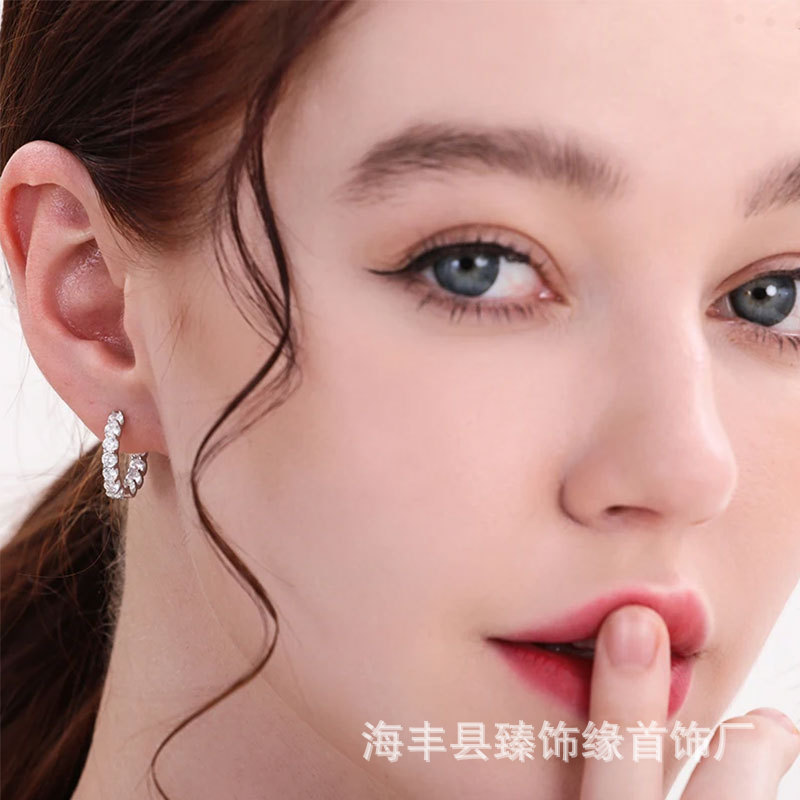 Picture of Cross-Border Supply S925 Silver Moissanite Full Diamond Earrings High-End Fashion Full Diamond Earrings Moissanite Earrings Heavy Industry