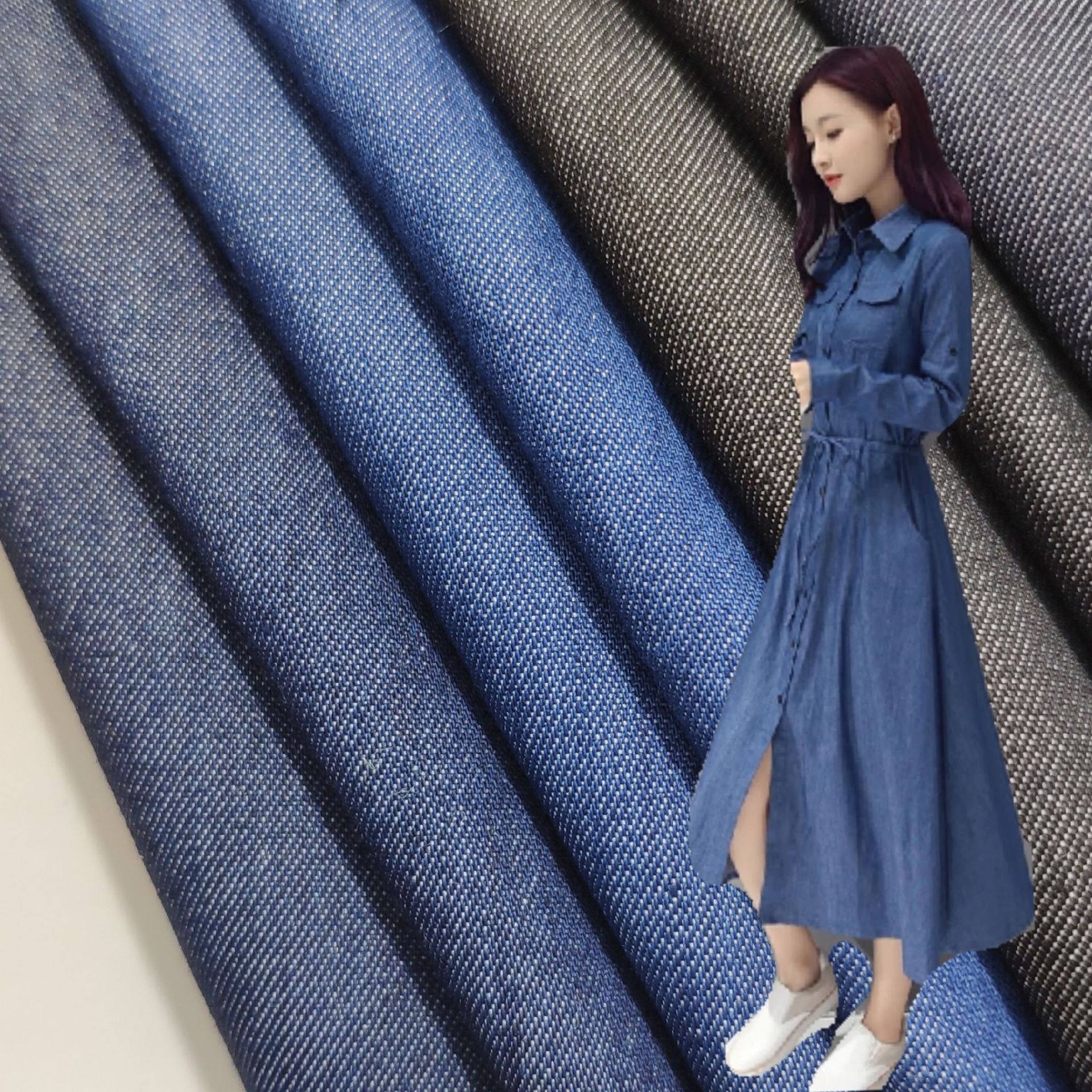 Polyester non-elastic Denim 4.5oz thin denim shirt dress Denim fabric in stock supply 13301k