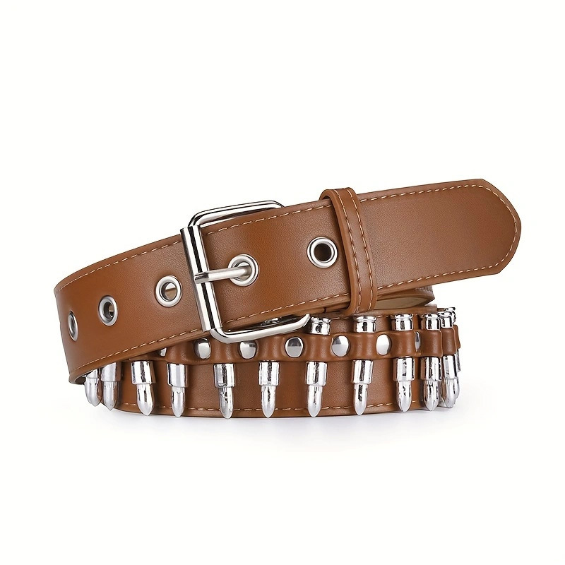 European and American Cross-border Fashion Bullet Belt Women's Wholesale Belt Men's Trendy Men's Jeans Trousers with Simple Distinctive Belt
