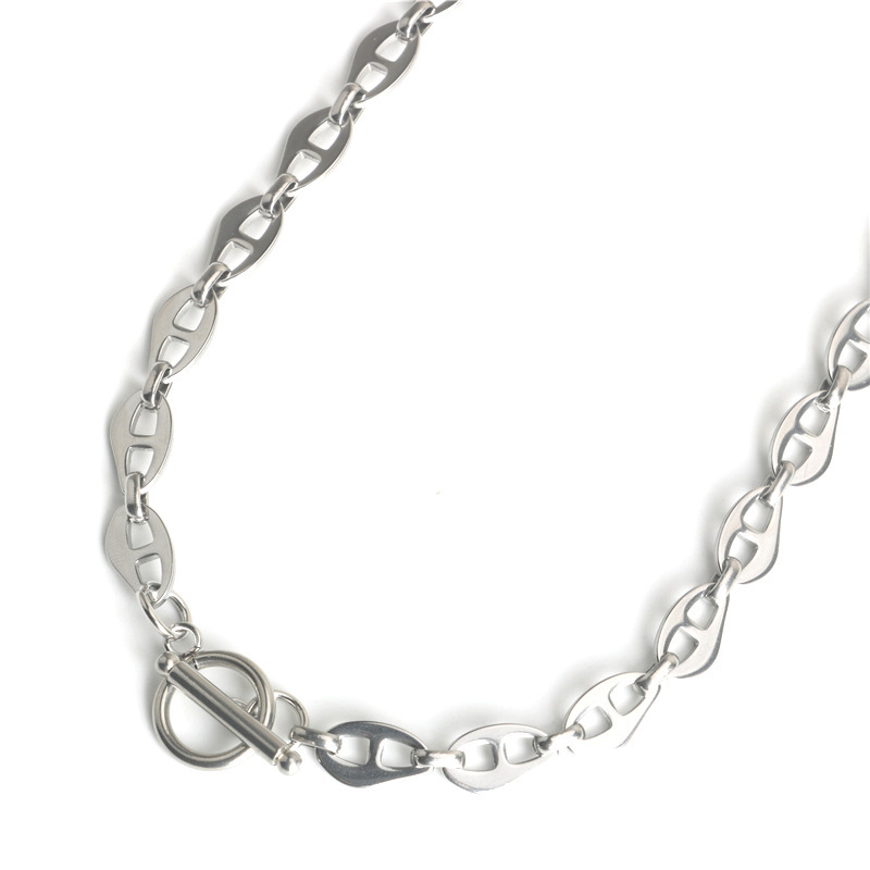 Picture of European and American Fashion ins Diamond Pig Nose Stitching Titanium Steel Necklace Fashion Design Cold Style Metal Neck Chain