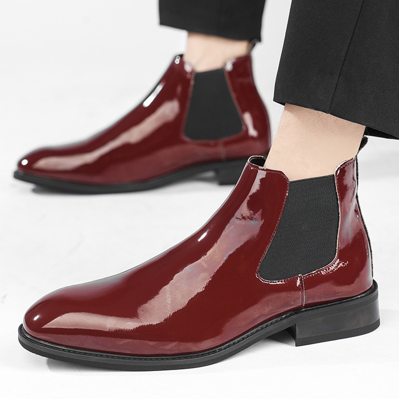 Large Size Wholesale 2025 Spring New Men's High-Top Business Casual Leather Shoes Men's Shoes Red Leather Shoes