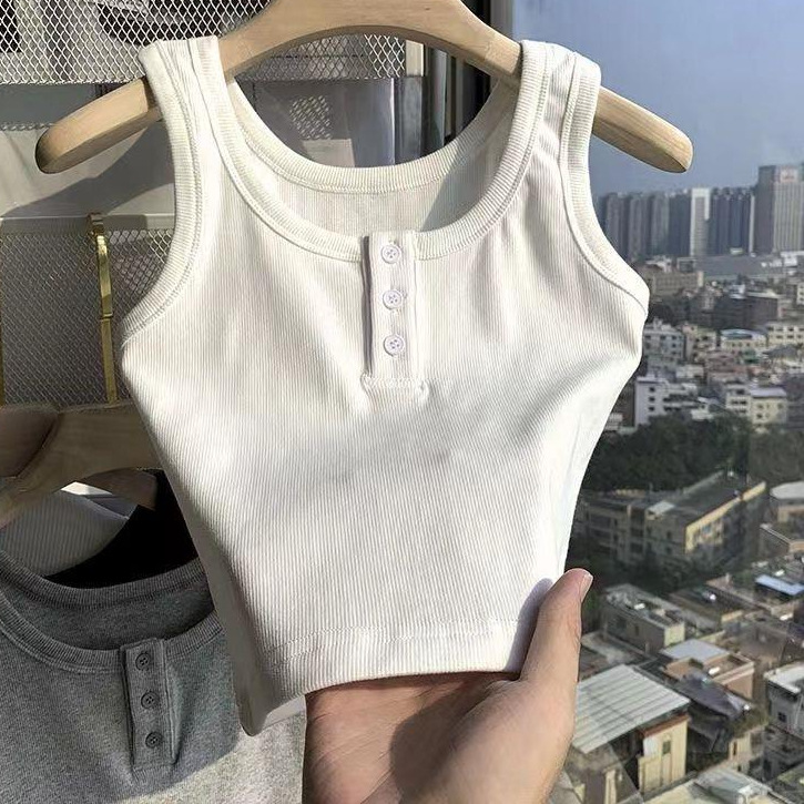 Korean Style Summer Camisole Solid Color Tank Top for Women 2023 New Summer U-Neck Spring and Autumn Slimming Outerwear Tank Top