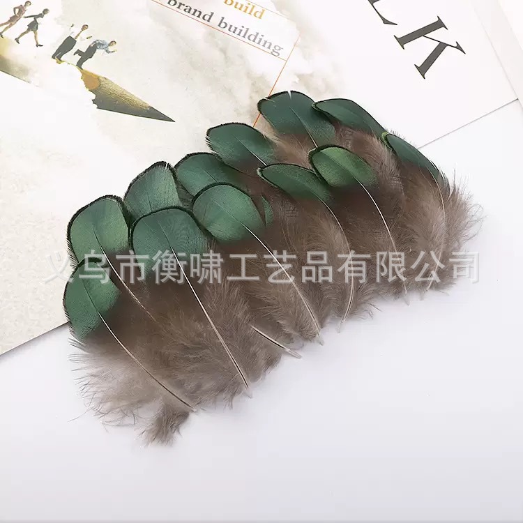 Copper Chicken Green Feather DIY Jewelry Handmade Dreamcatcher Headdress Decoration Pendant Stage Costume Accessory Feather