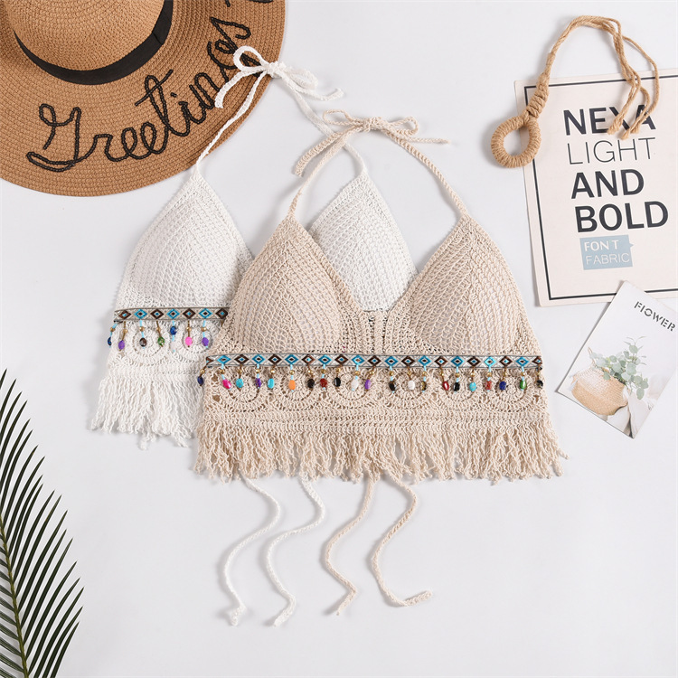 Picture of Sexy Camisole Lace-up Hollow Bohemian Ethnic Style Embroidered Inner Women's Top Bra