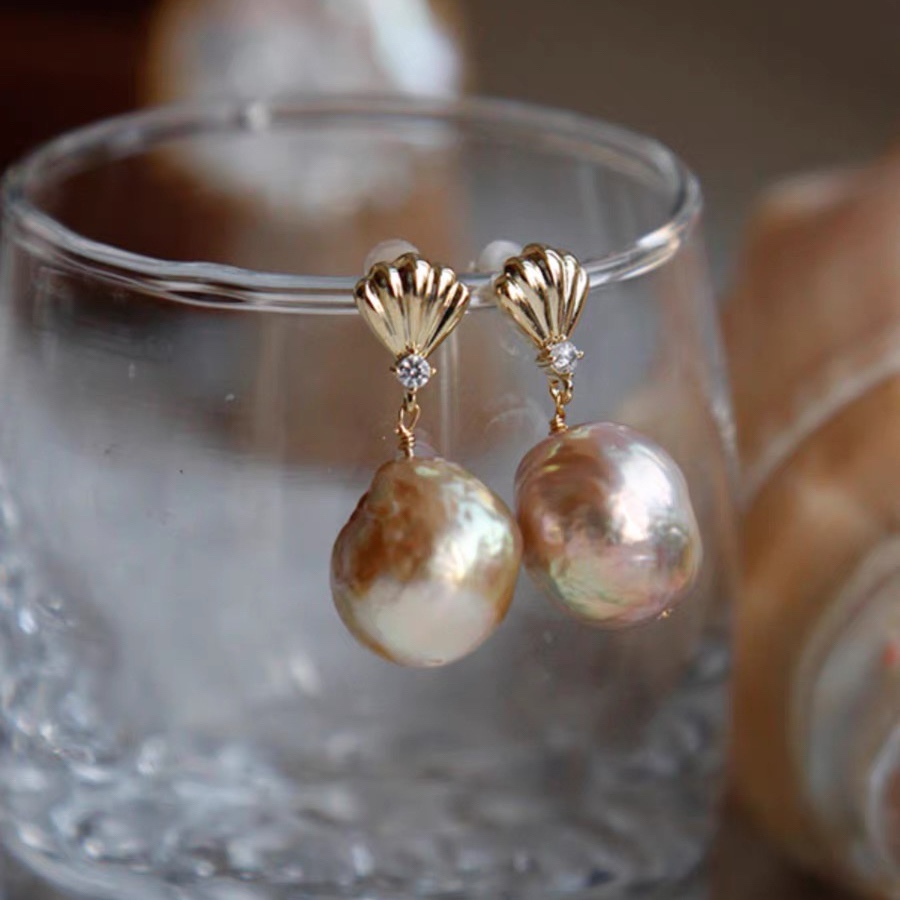 Ocean Series Natural Colorful Baroque Pearl Earrings Women's Niche Gold High-end Earrings 2024 New Arrival