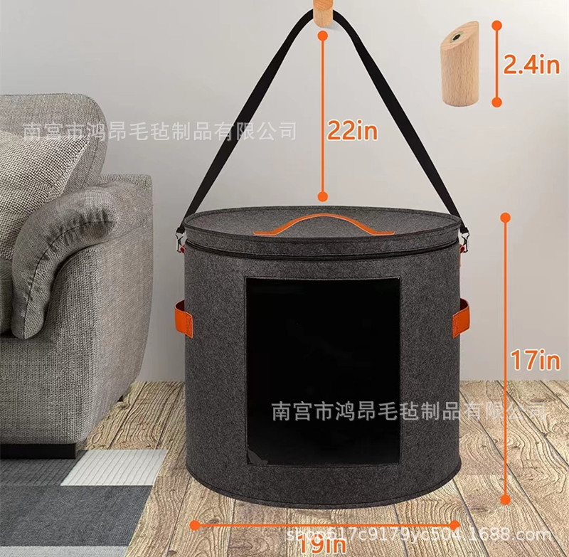 Cross-border New Felt Barrel Hat Storage Box Clothes Storage Portable Travel Storage Box with Lid