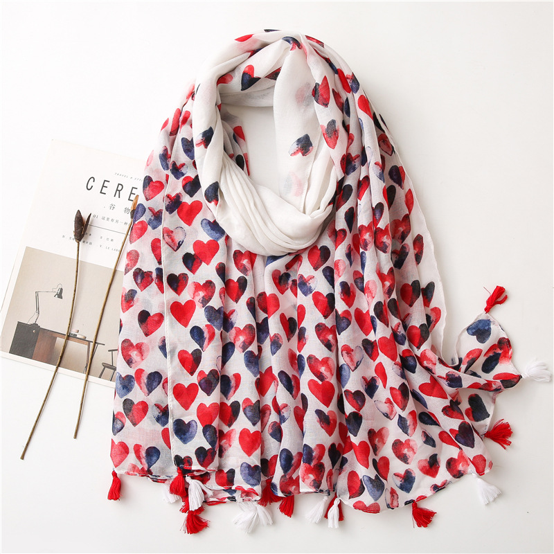 Yitao Scarf Early Spring New Sweet All-match Red Love Cotton and Linen Scarf Shawl Dual-use Silk Scarf for Women
