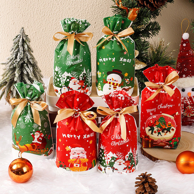 2025 New Spot Christmas Candy Bag Snowflake Cookies Ribbon Drawstring Bag Rabbit Ears Gift Packaging Bag