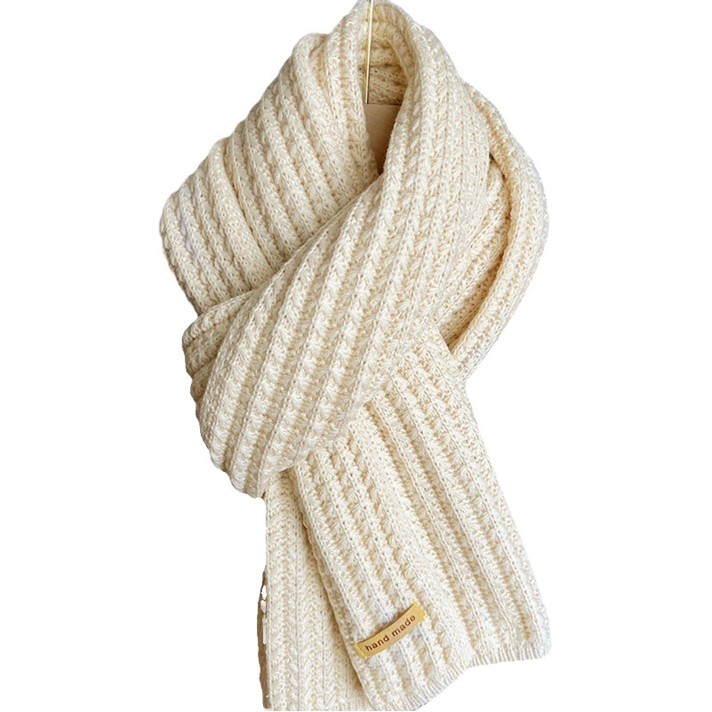 White Harajuku-style Coarse Wool Knitted Scarf Women's Winter Korean-style All-match Warm Japanese-style Student Thickened Scarf Trendy