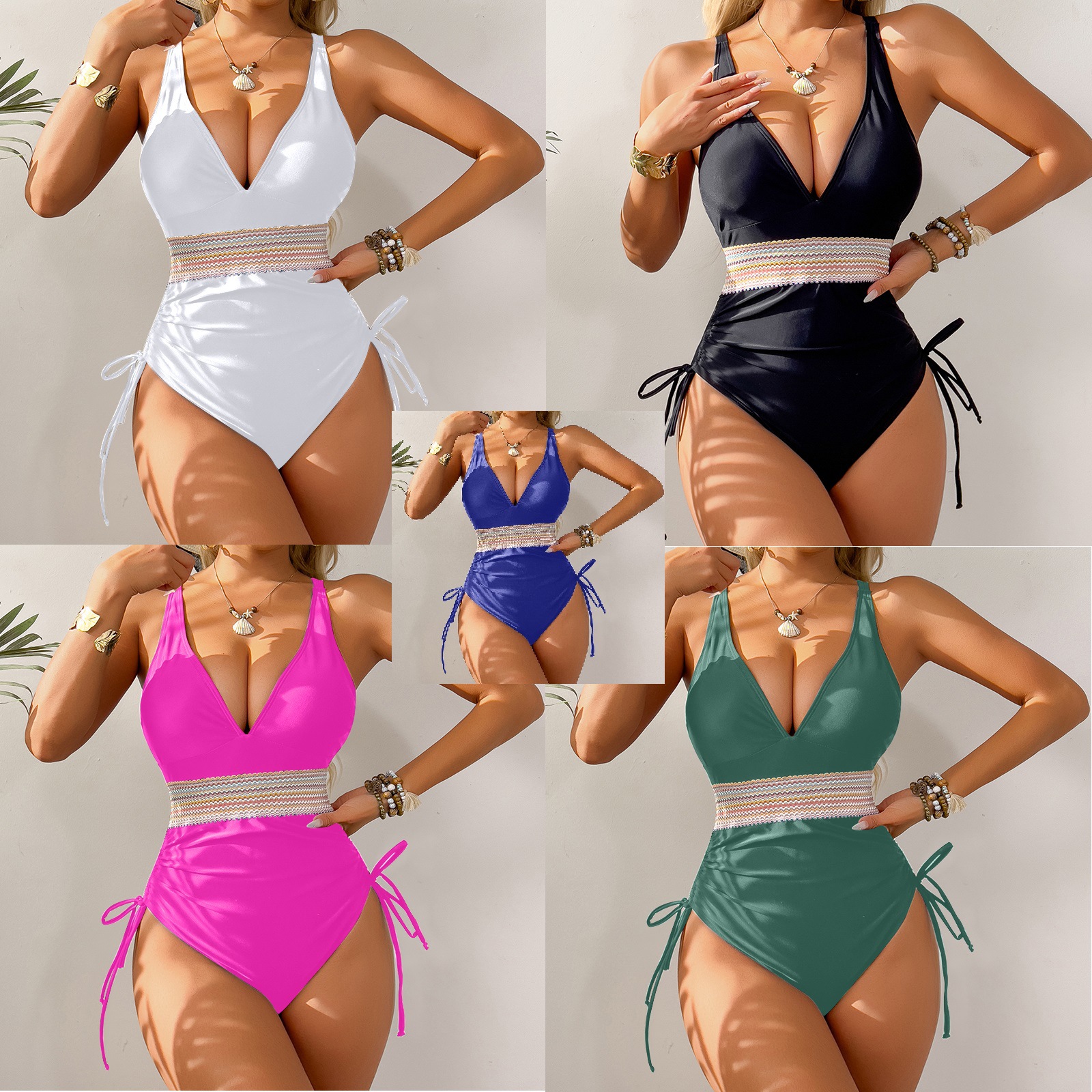 2025 European and American Cross-border New Foreign Trade One-piece Swimsuit Bikini Backless Sexy Drawstring Women Swimwear Swimsuit