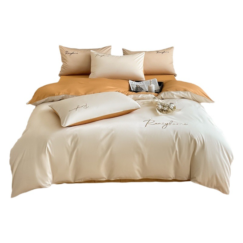 Light luxury 60 Xinjiang long staple cotton bed set of four 100 cotton embroidered quilt cover cotton bed sheet Nantong 4