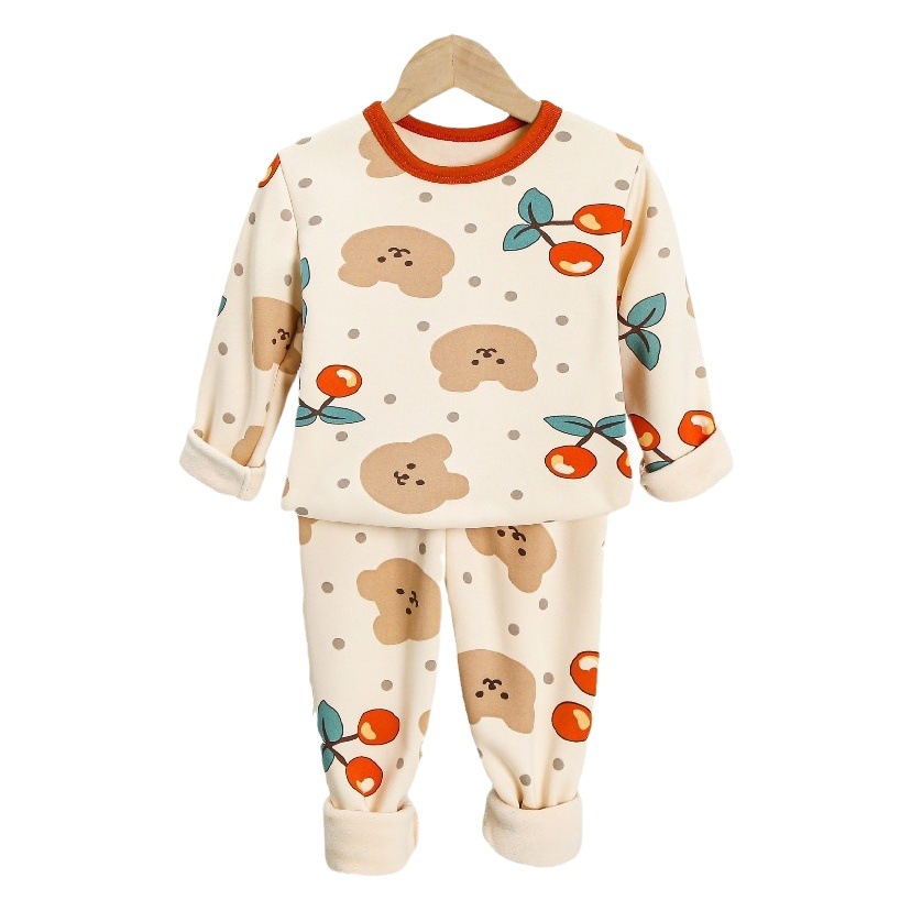 Picture of New children's thermal underwear suit fleece-lined thickened winter cotton sweater girls' autumn clothes long pants warm clothes