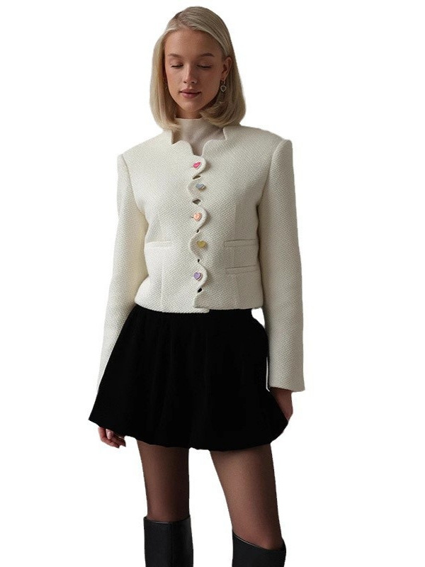 2024 Fashion Cross-border European and American New Multi-color Button Short Jacket Autumn and Winter Round Neck Amazon AliExpress Hot Sale