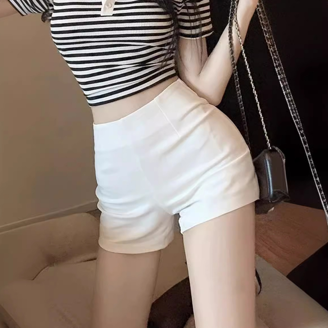 White Suit Shorts Women's High Waist Slimming A- shaped Summer Thin Tight Hot Pants Lower Body Missing Bottoming